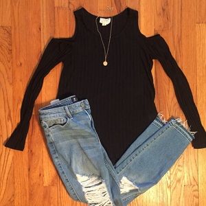 LA Hearts Knit Cut Out Shoulder Long Sleeve Top